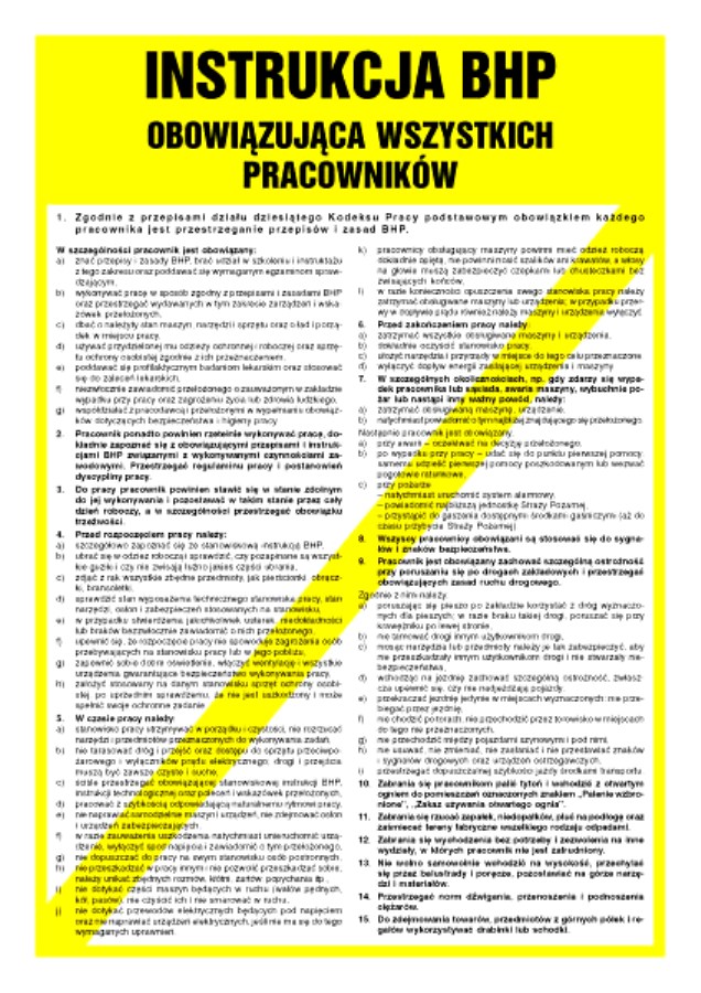 Instrukcja BHP obowiązująca wszystkich pracowników