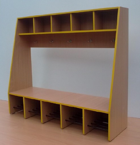 Wieszak przedszkolny 5-cio osobowy 1-stronny, cały z płyty 130h x 150 x 45 cm