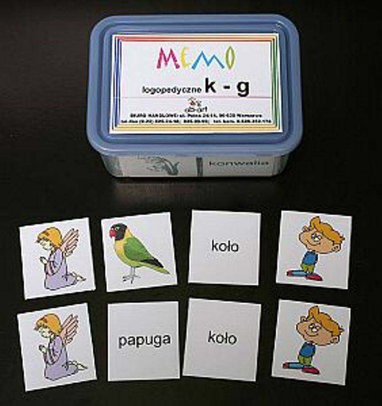Memo logopedyczne K - G - obrazkowe , wyrazowe