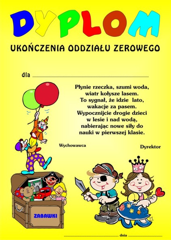 Dyplom ukończenia oddziału zerowego 10