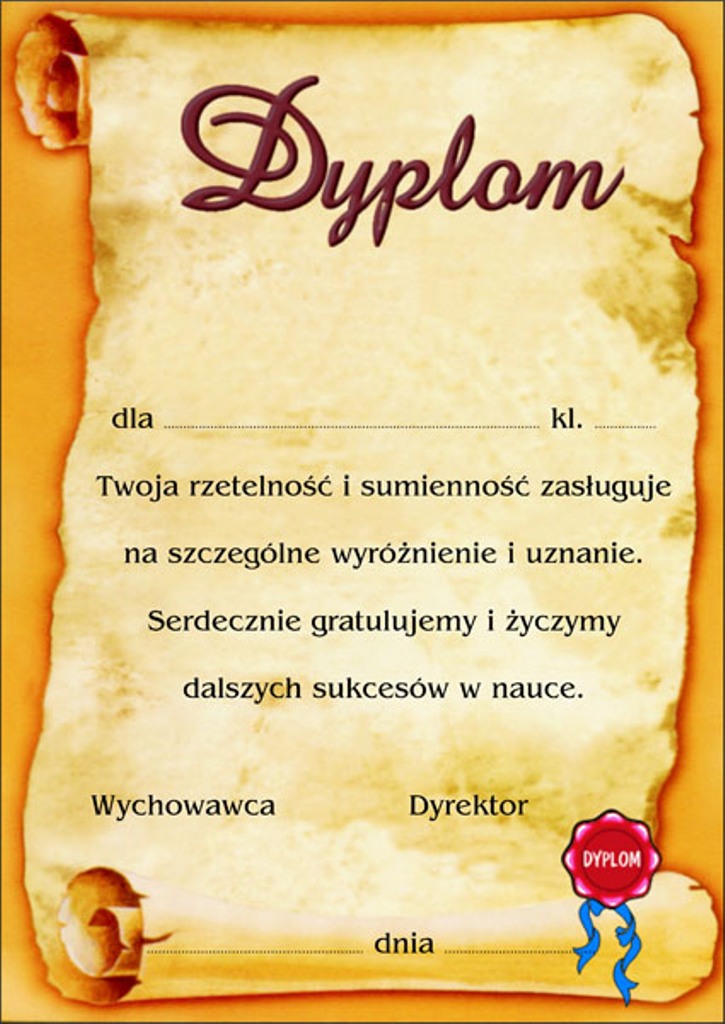 Dyplom Wzorowy Uczeń 1