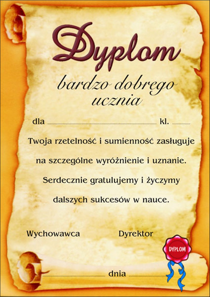 Dyplom Wzorowy Uczeń 2