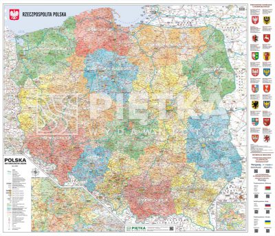 Mapa Polski administracyjno-drogowa o wym.140 x 160 cm skala 1:500 tyś
