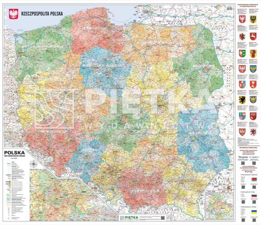 Mapa Polski administracyjno-drogowa o wym.140 x 160 cm skala 1:500 tyś